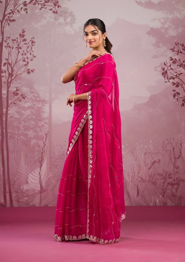 Stunning Rani Pink Georgette Saree with Elegant Mirrorwork - Image 5