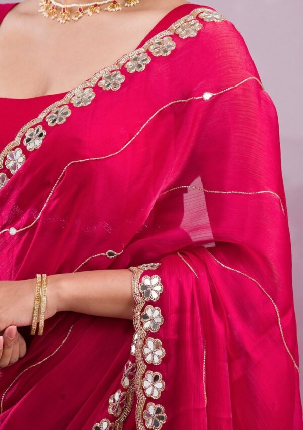 Stunning Rani Pink Georgette Saree with Elegant Mirrorwork - Image 7