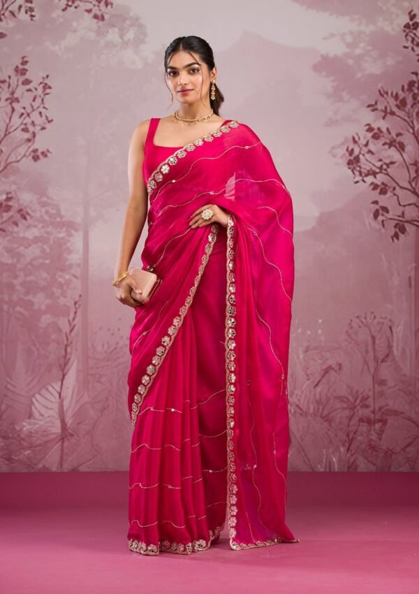 Stunning Rani Pink Georgette Saree with Elegant Mirrorwork