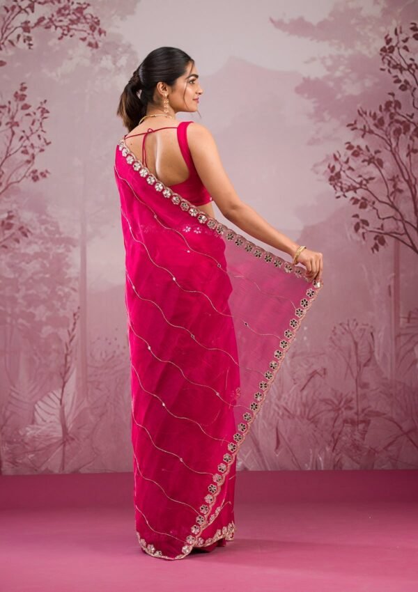 Stunning Rani Pink Georgette Saree with Elegant Mirrorwork - Image 2