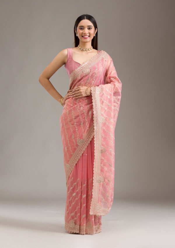 Elegant Pink Zariwork Art Silk Saree for a Touch of Grace - Image 4