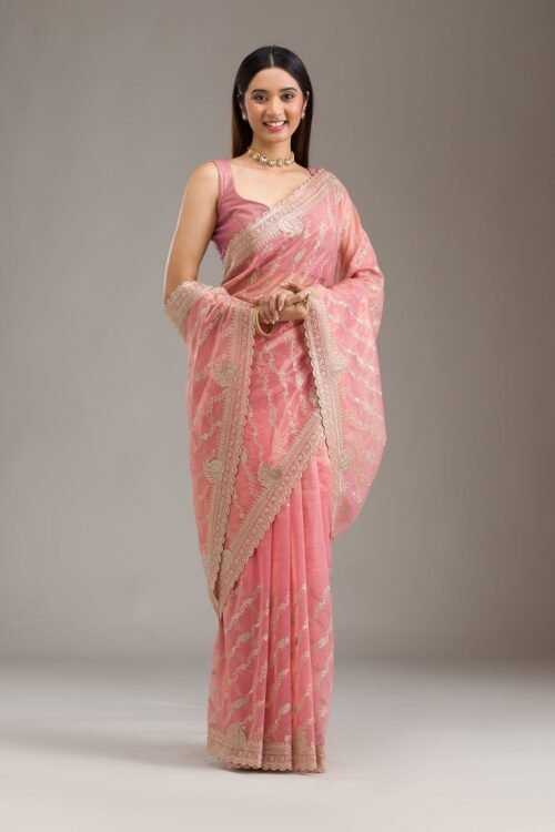 Elegant Pink Zariwork Art Silk Saree for a Touch of Grace