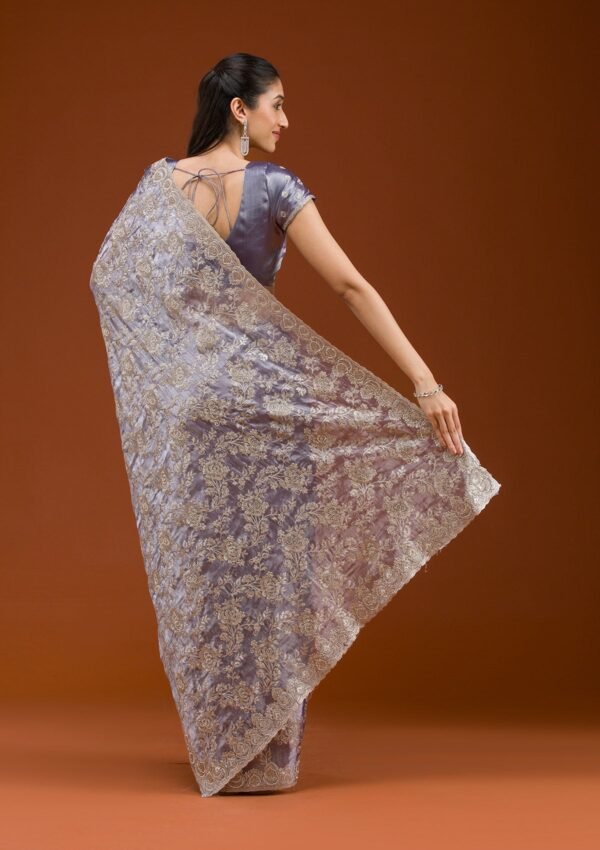 Elegant Grey Tissue Saree with Intricate Zariwork - Image 2