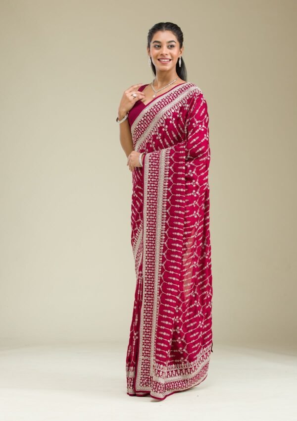 Elegant Maroon Silk Saree with Exquisite Threadwork - Image 5