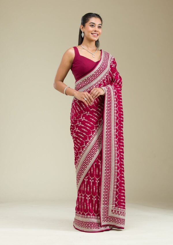 Elegant Maroon Silk Saree with Exquisite Threadwork - Image 6