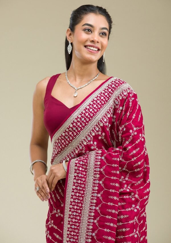 Elegant Maroon Silk Saree with Exquisite Threadwork - Image 3