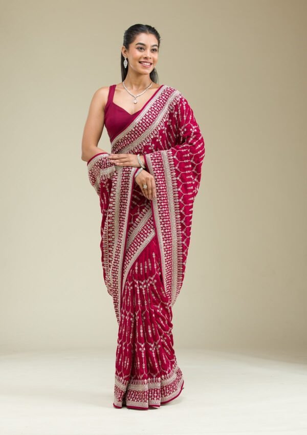 Elegant Maroon Silk Saree with Exquisite Threadwork