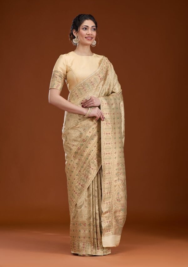 Elegant Beige Art Silk Saree with Intricate Zari Work - Image 6