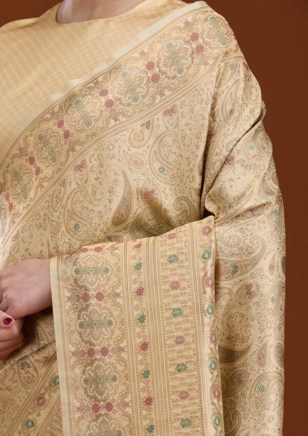 Elegant Beige Art Silk Saree with Intricate Zari Work - Image 7