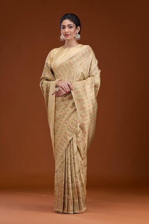 Elegant Beige Art Silk Saree with Intricate Zari Work