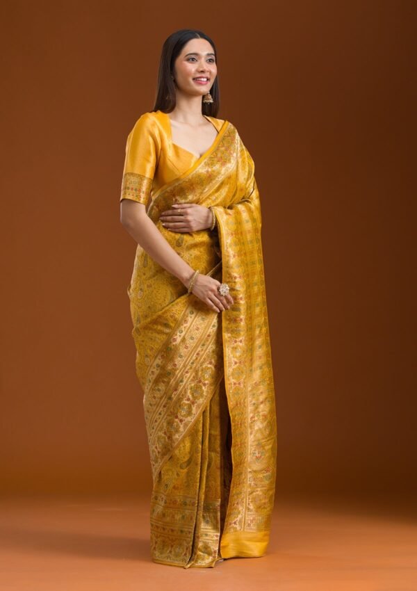 Elegant Mustard Art Silk Saree with Intricate Zariwork - Image 6