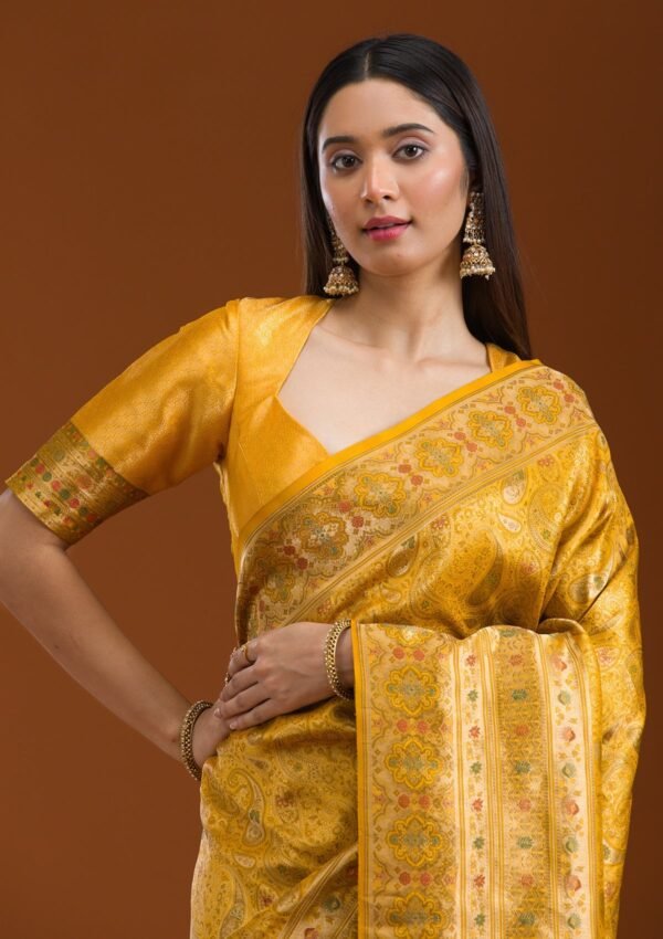 Elegant Mustard Art Silk Saree with Intricate Zariwork - Image 3