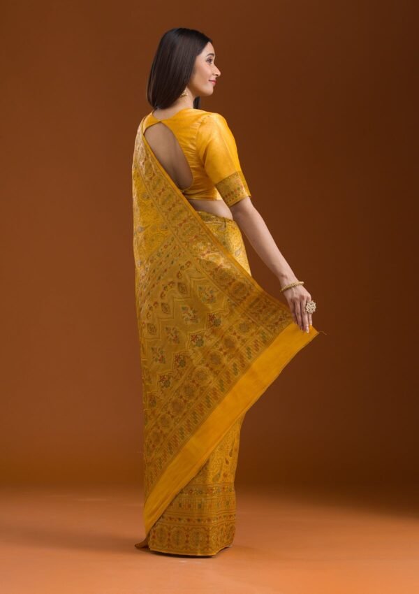 Elegant Mustard Art Silk Saree with Intricate Zariwork - Image 2