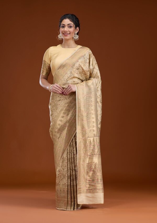 Elegant Beige Zari Work Art Silk Saree - Image 4