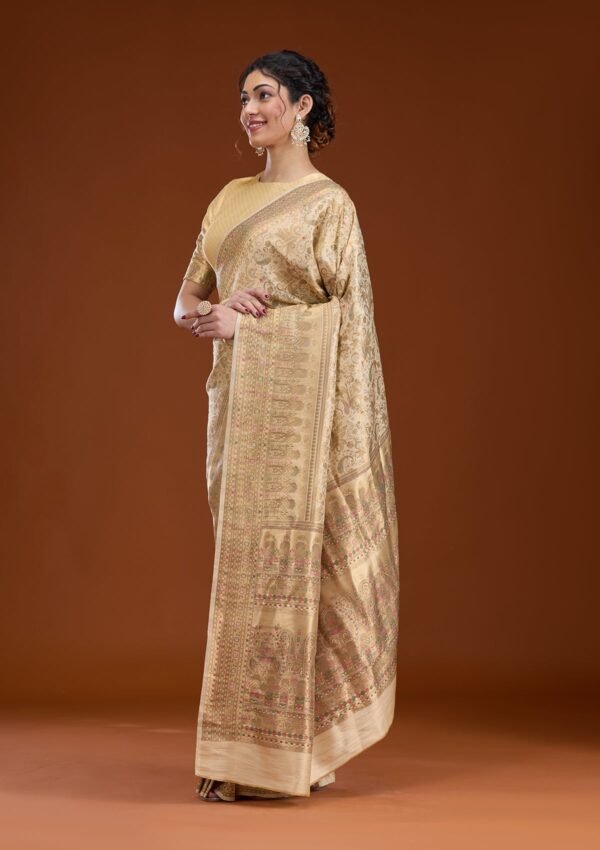 Elegant Beige Zari Work Art Silk Saree - Image 5