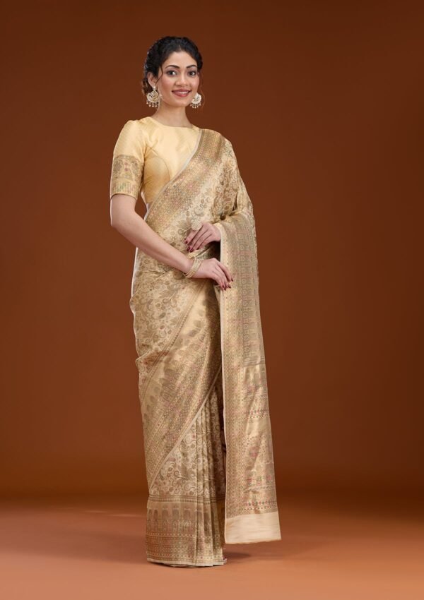 Elegant Beige Zari Work Art Silk Saree - Image 6