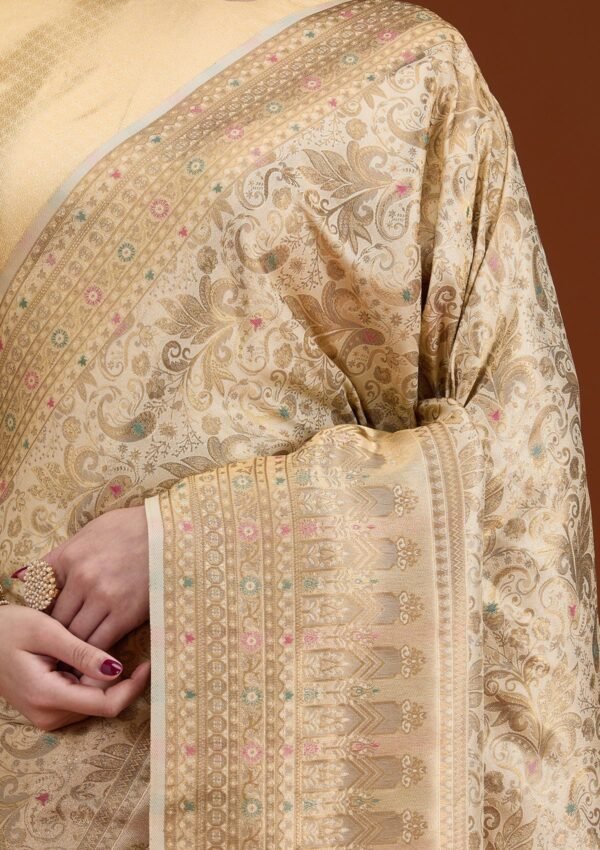 Elegant Beige Zari Work Art Silk Saree - Image 7