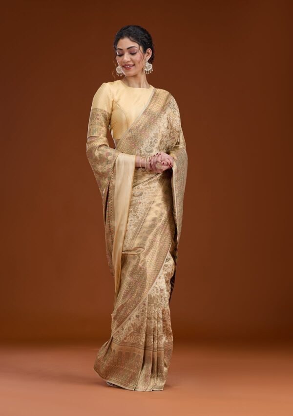 Elegant Beige Zari Work Art Silk Saree