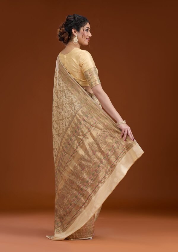 Elegant Beige Zari Work Art Silk Saree - Image 2