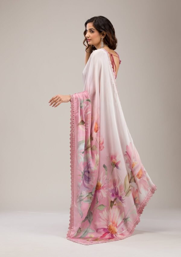 Elegant Baby Pink Satin Saree with Stunning Stonework - Image 6