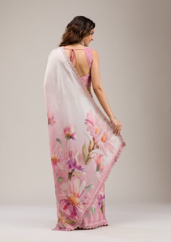 Elegant Baby Pink Satin Saree with Stunning Stonework - Image 2