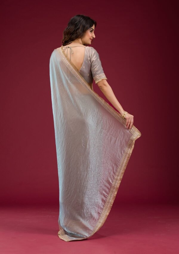 Elegant Sky Blue Threadwork Tissue Saree for a Stunning Look - Image 2