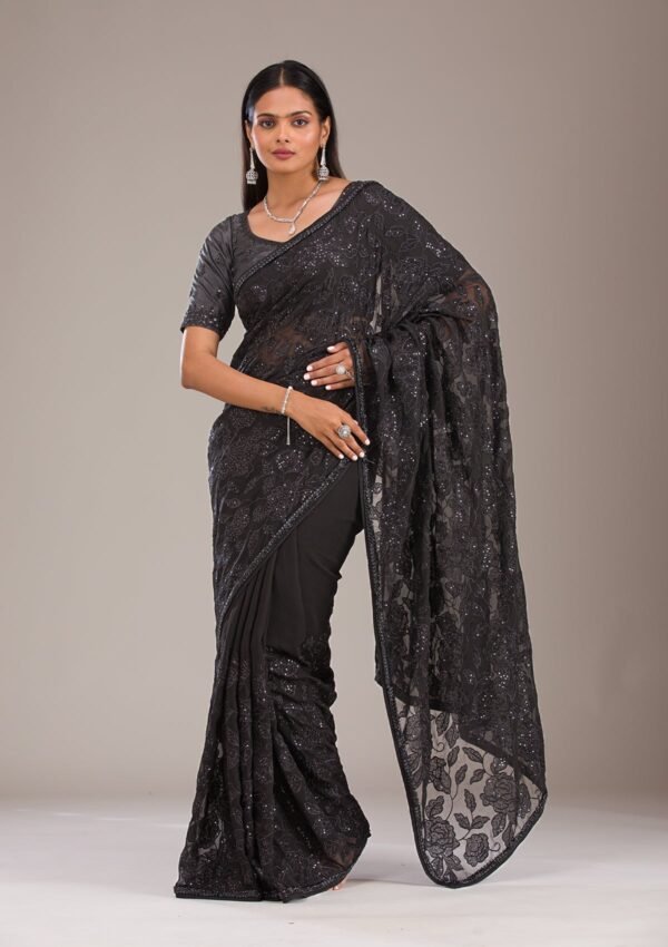 Elegant Black Cutdana Tissue Saree for Timeless Style - Image 3