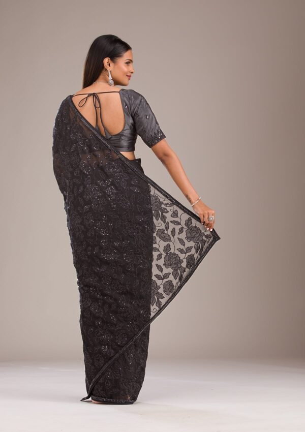 Elegant Black Cutdana Tissue Saree for Timeless Style - Image 2