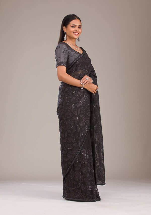 Elegant Black Cutdana Tissue Saree for Timeless Style - Image 6