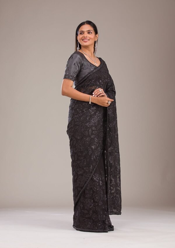 Elegant Black Cutdana Tissue Saree for Timeless Style - Image 7