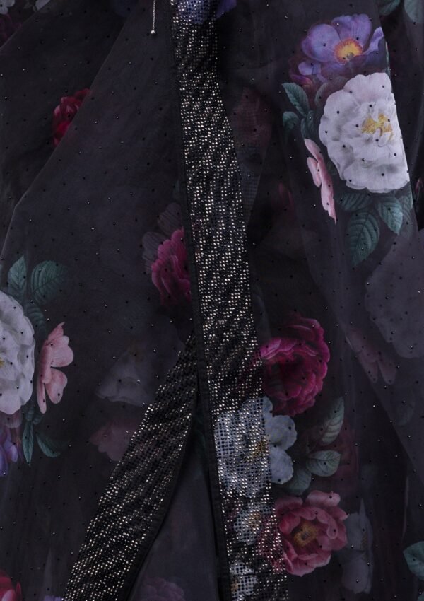 Elegant Black Floral Organza Saree for a Chic Look - Image 6