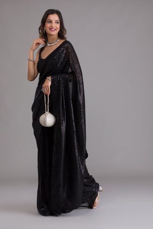 Elegant Black Georgette Saree with Stunning Sequins Design