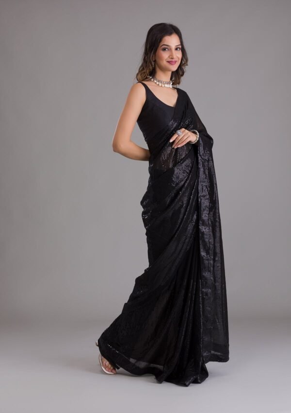 Elegant Black Georgette Saree with Stunning Sequins Design - Image 3