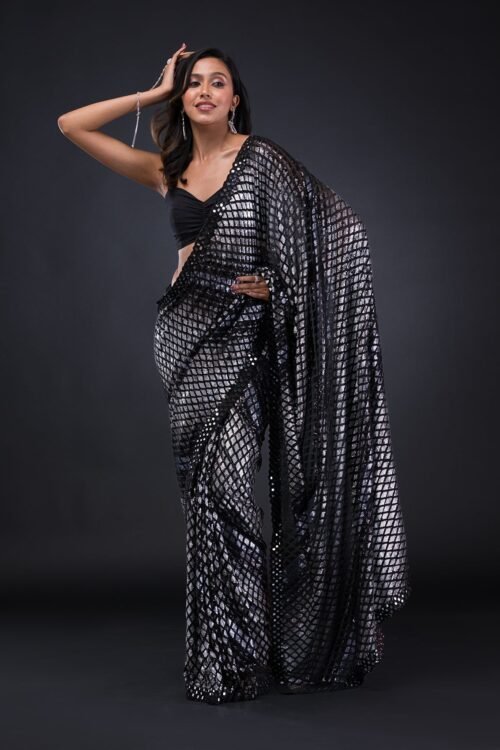 Elegant Black Georgette Saree with Stunning Sequins