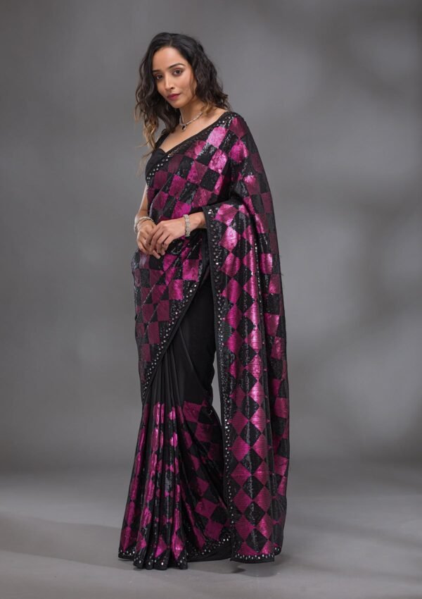 Elegant Black Georgette Saree with Shimmering Sequins - Image 4