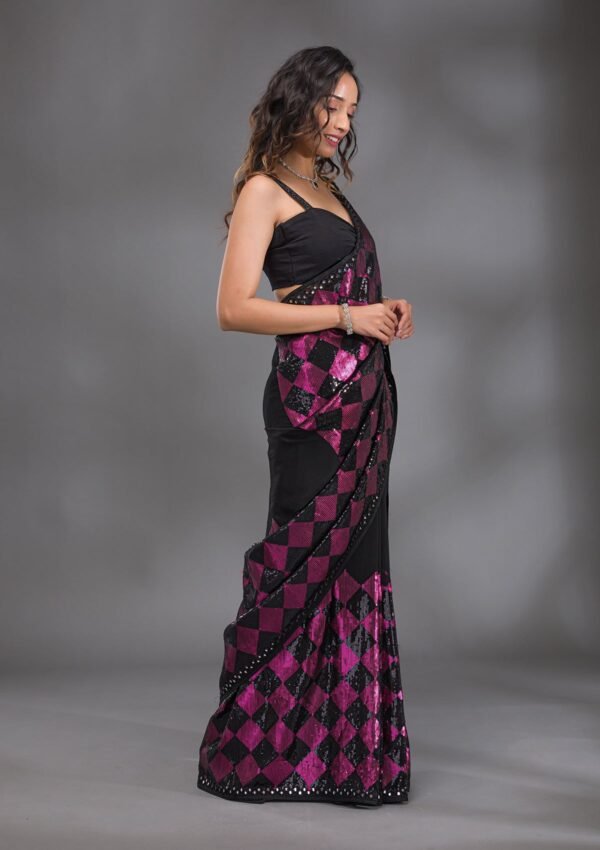 Elegant Black Georgette Saree with Dazzling Sequins - Image 5