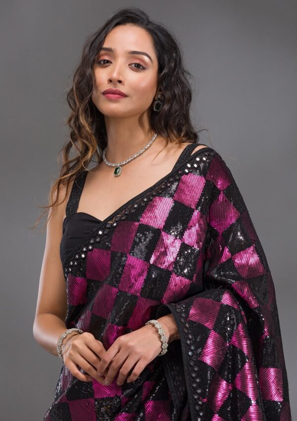 Elegant Black Georgette Saree with Shimmering Sequins - Image 6