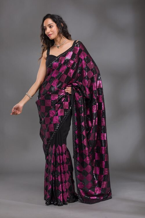 Elegant Black Georgette Saree with Dazzling Sequins