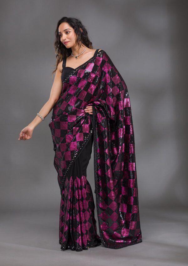 Elegant Black Georgette Saree with Shimmering Sequins