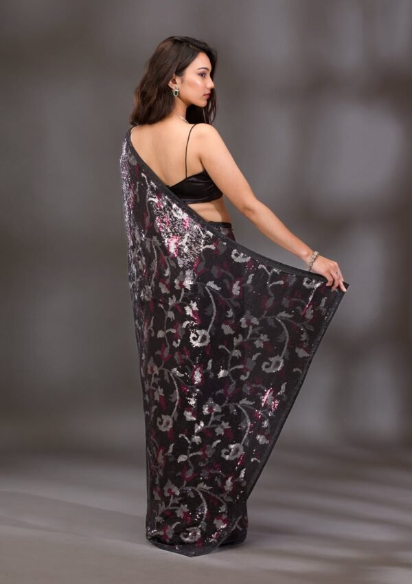 Elegant Black Sequined Georgette Saree - Image 2
