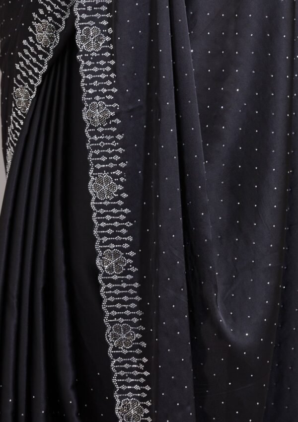 Elegant Black Satin Saree with Sparkling Swarovski Accents - Image 8