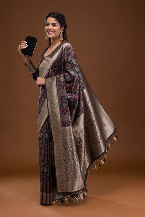 Elegant Black Banarasi Silk Saree with Exquisite Zariwork