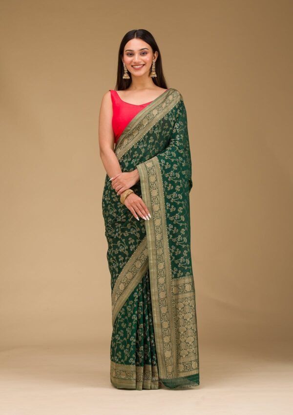 Elegant Bottle Green Georgette Saree with Stunning Zariwork - Image 5