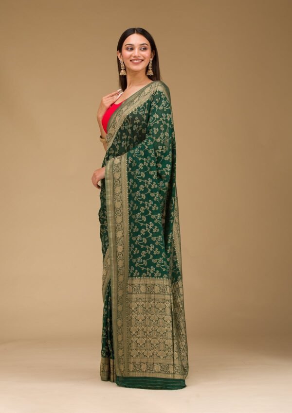 Elegant Bottle Green Georgette Saree with Stunning Zariwork - Image 4