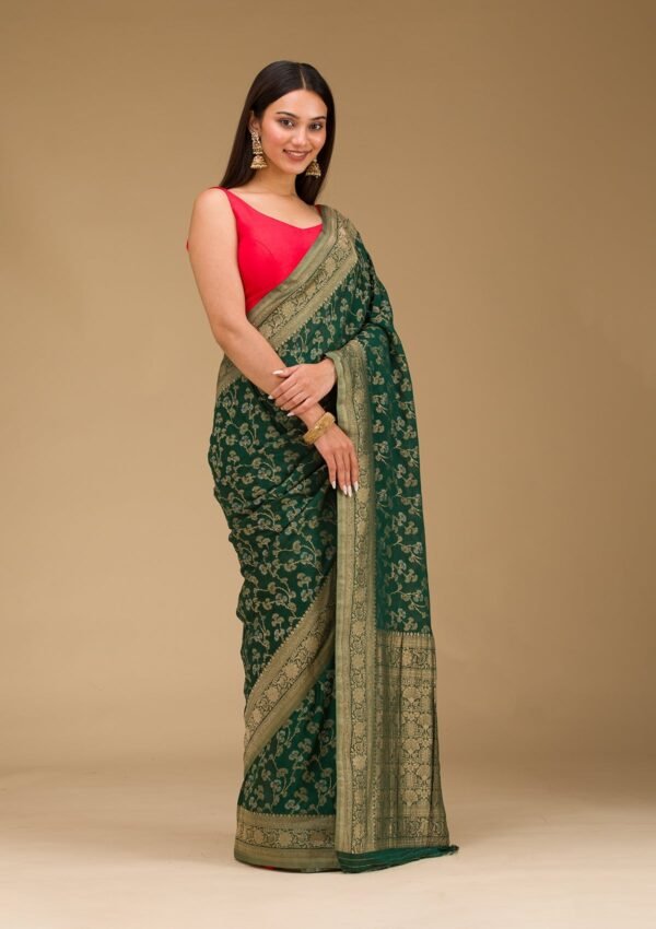 Elegant Bottle Green Georgette Saree with Stunning Zariwork - Image 6