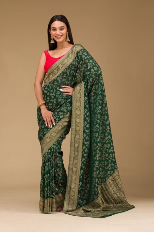 Elegant Bottle Green Georgette Saree with Stunning Zariwork