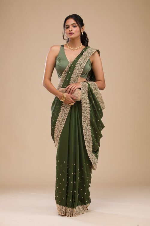 Elegant Bottle Green Soft Silk Saree with Intricate Zari Work