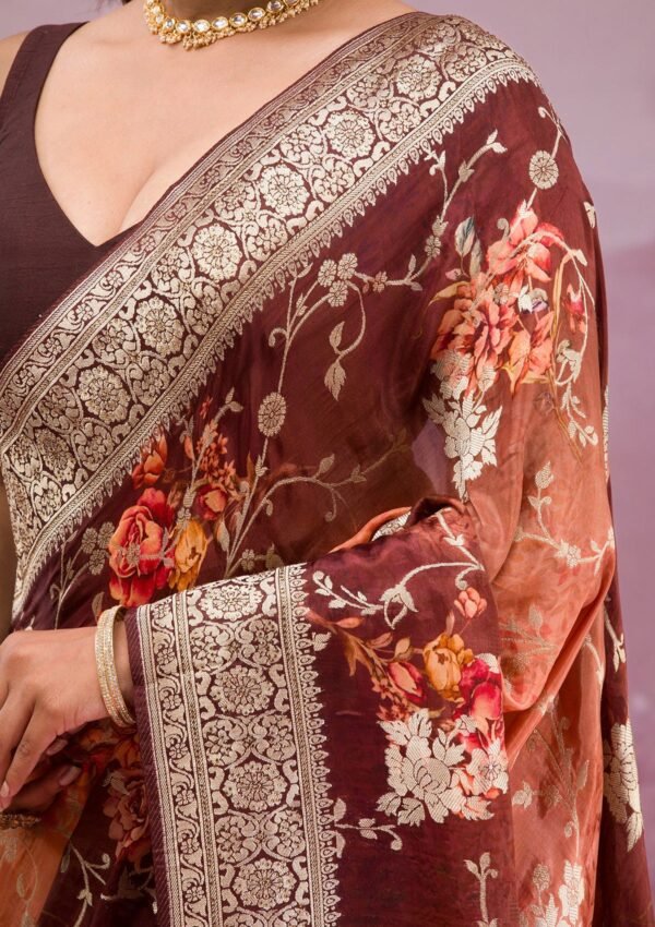 Elegant Brown Georgette Saree with Stunning Print - Image 7