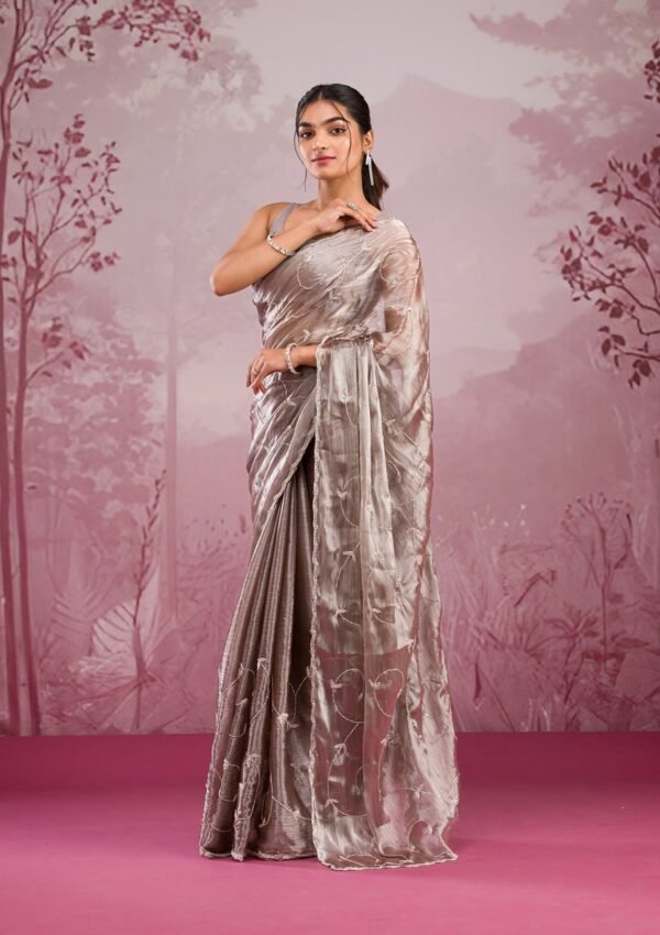 Elegant Copper Georgette Saree with Beautiful Cutdana Embellishments - Image 6