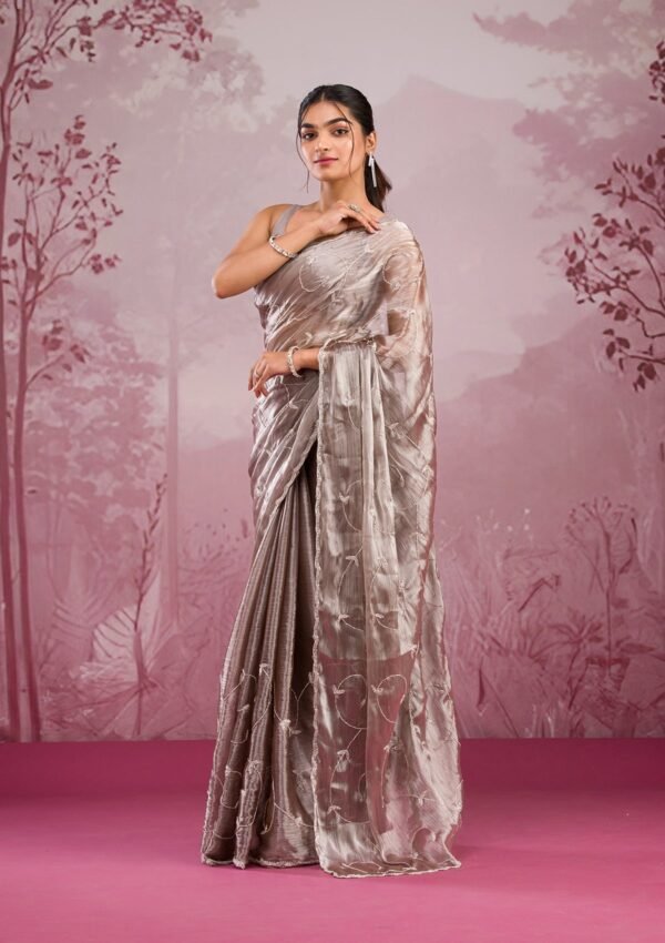 Elegant Copper Cutdana Georgette Saree for a Stunning Look - Image 6